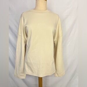 Zara Cream Crewneck Sweatshirt with Subtle Center Text